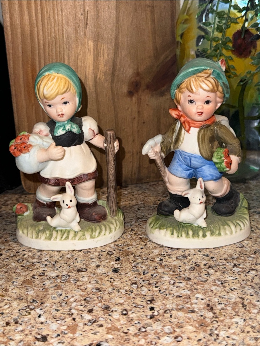 Vintage Hand-Painted Porcelain Children with Rabbits Figurines – Matching Pair